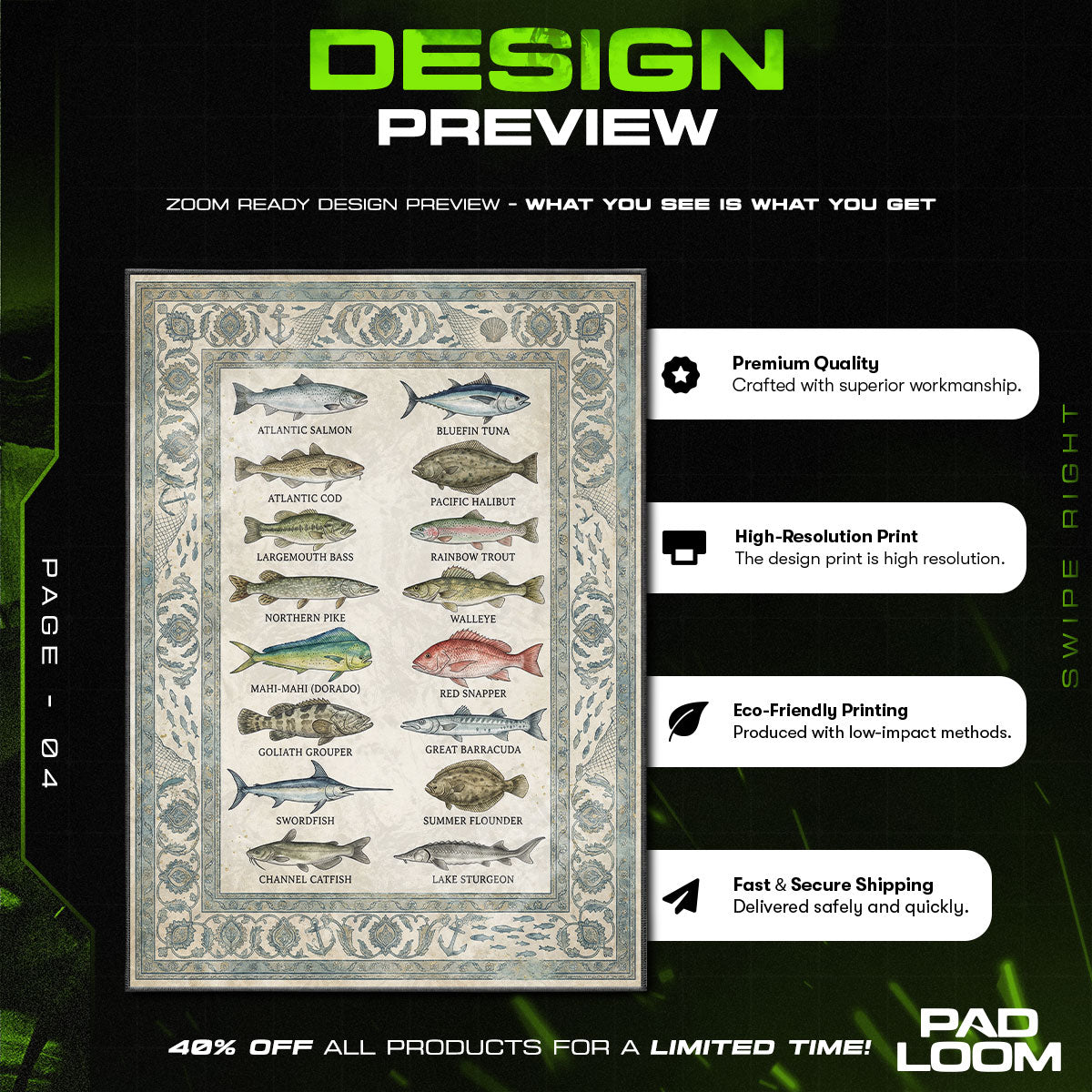 Freshwater & Saltwater Fish Seafood Kitchen Floor rug — main product view