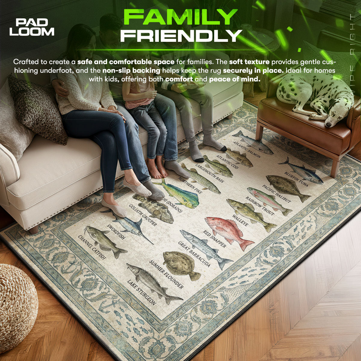 Floor character design printed on rug
