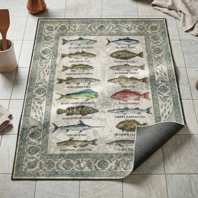 Freshwater & Saltwater Fish Rug — Seafood Kitchen Floor Mat
