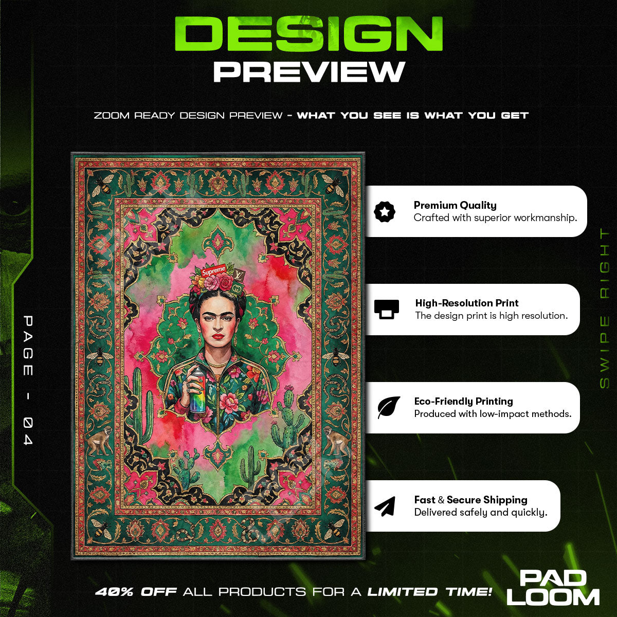 Hype character design printed on rug