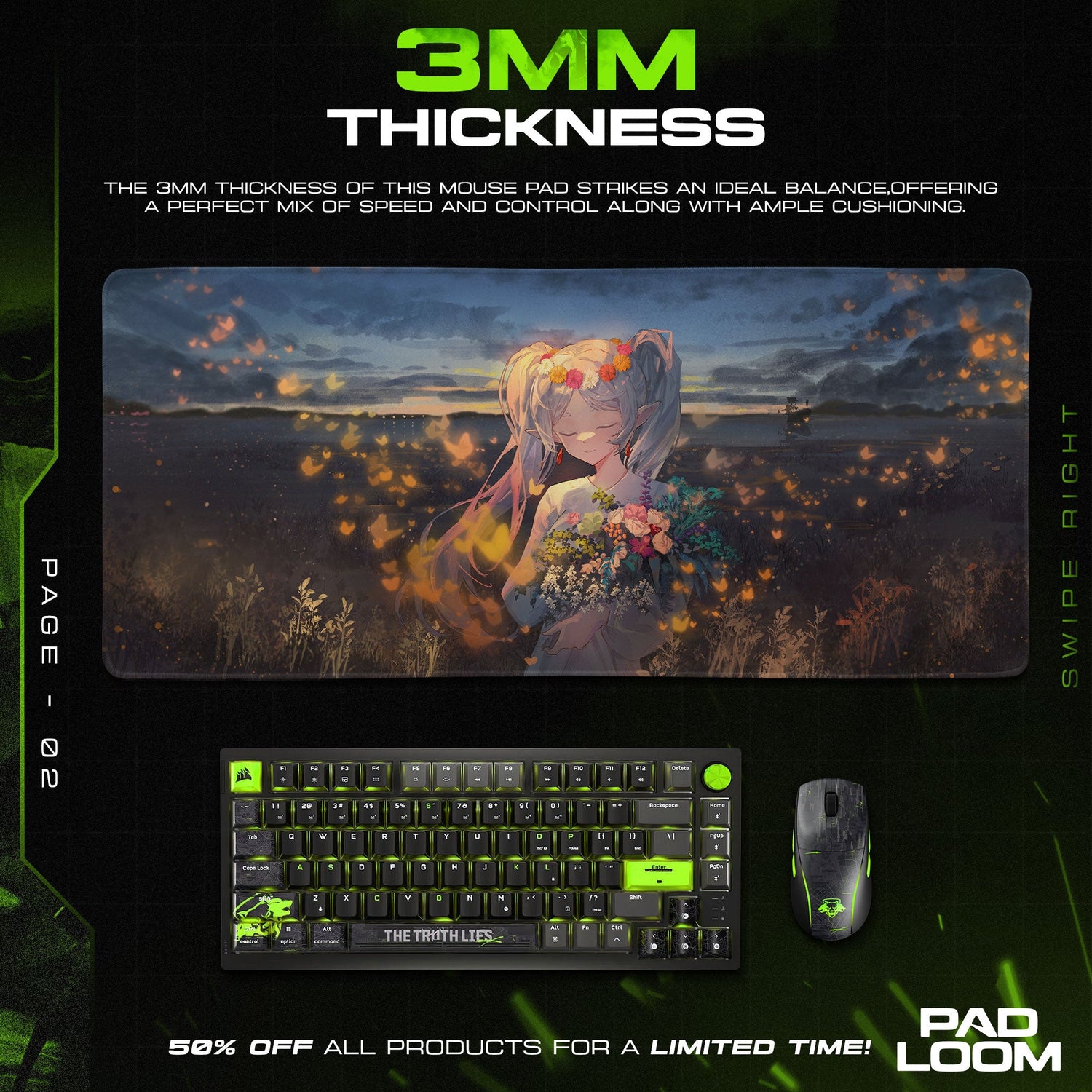 Frieren Blooming Field Mouse Pad, Anime Gaming Desk Mat Padloom