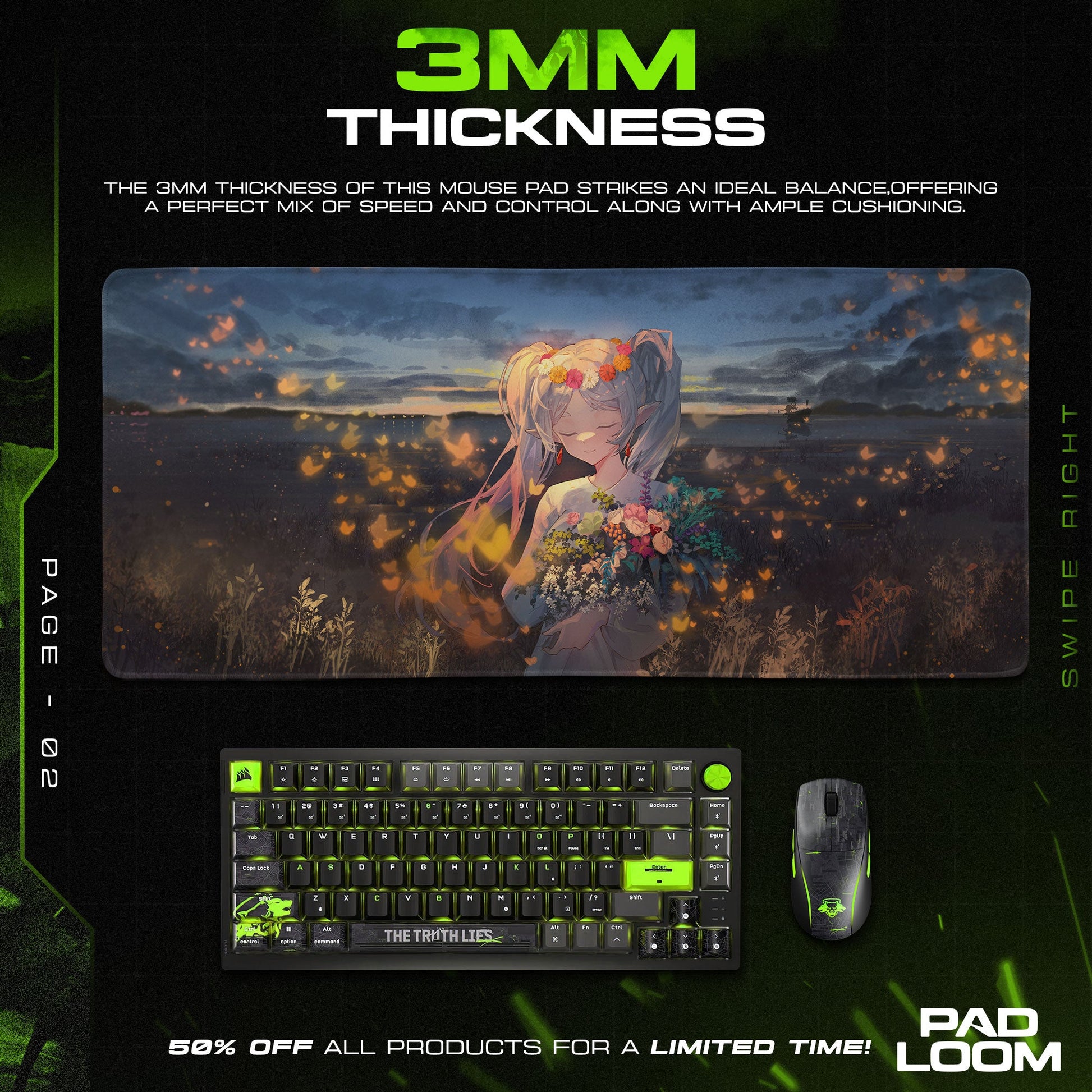 Frieren Blooming Field Mouse Pad, Anime Gaming Desk Mat Padloom