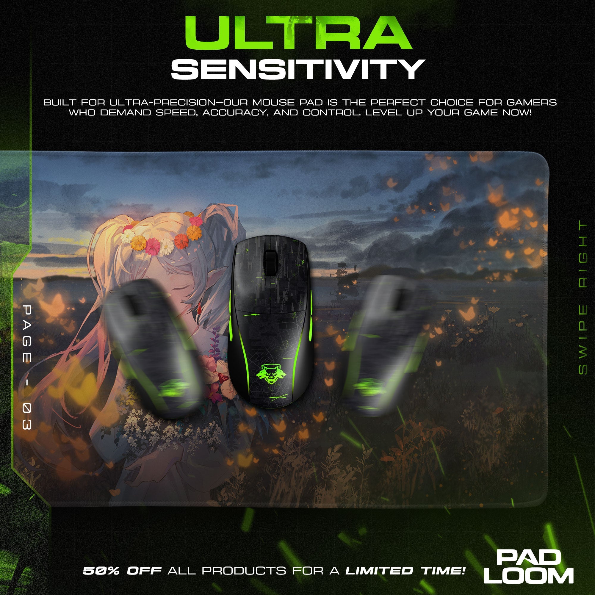 Frieren Blooming Field Mouse Pad, Anime Gaming Desk Mat Padloom