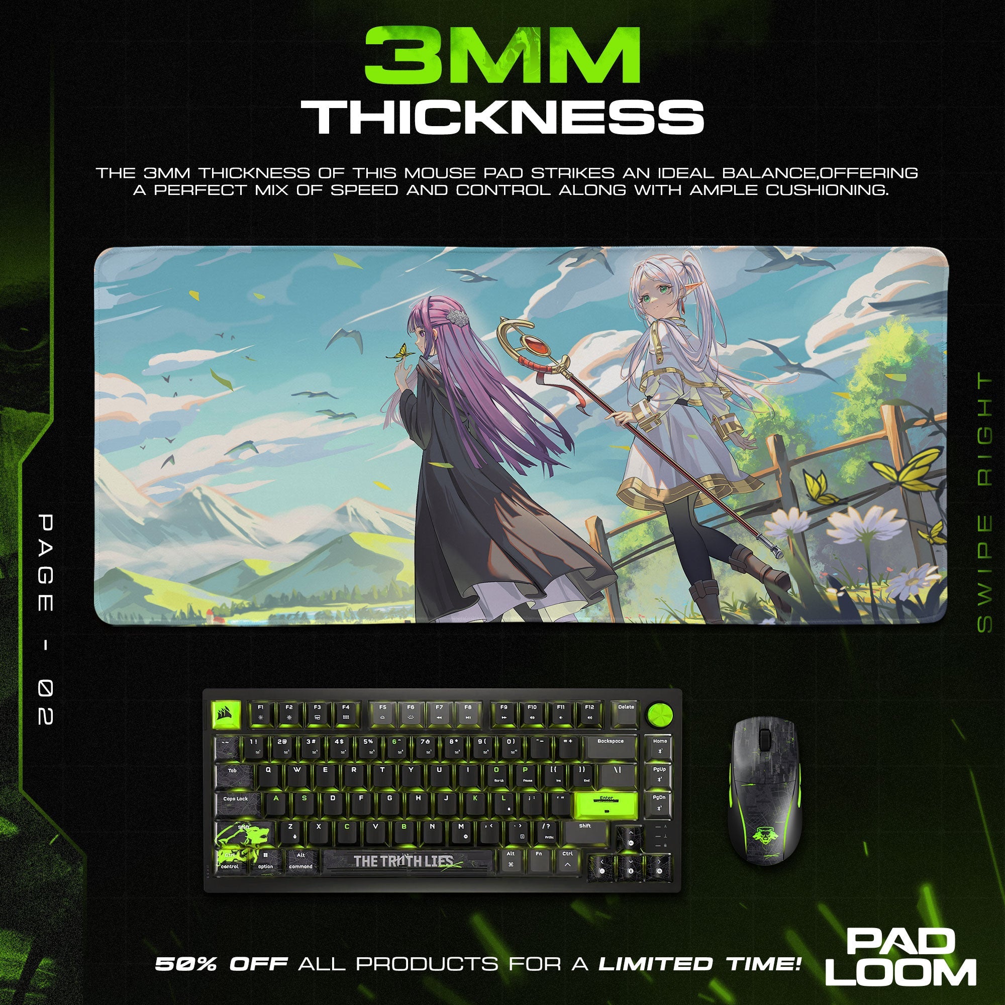 Frieren & Fern Journey Scene Mouse Pad, Anime Gaming Desk Mat Padloom