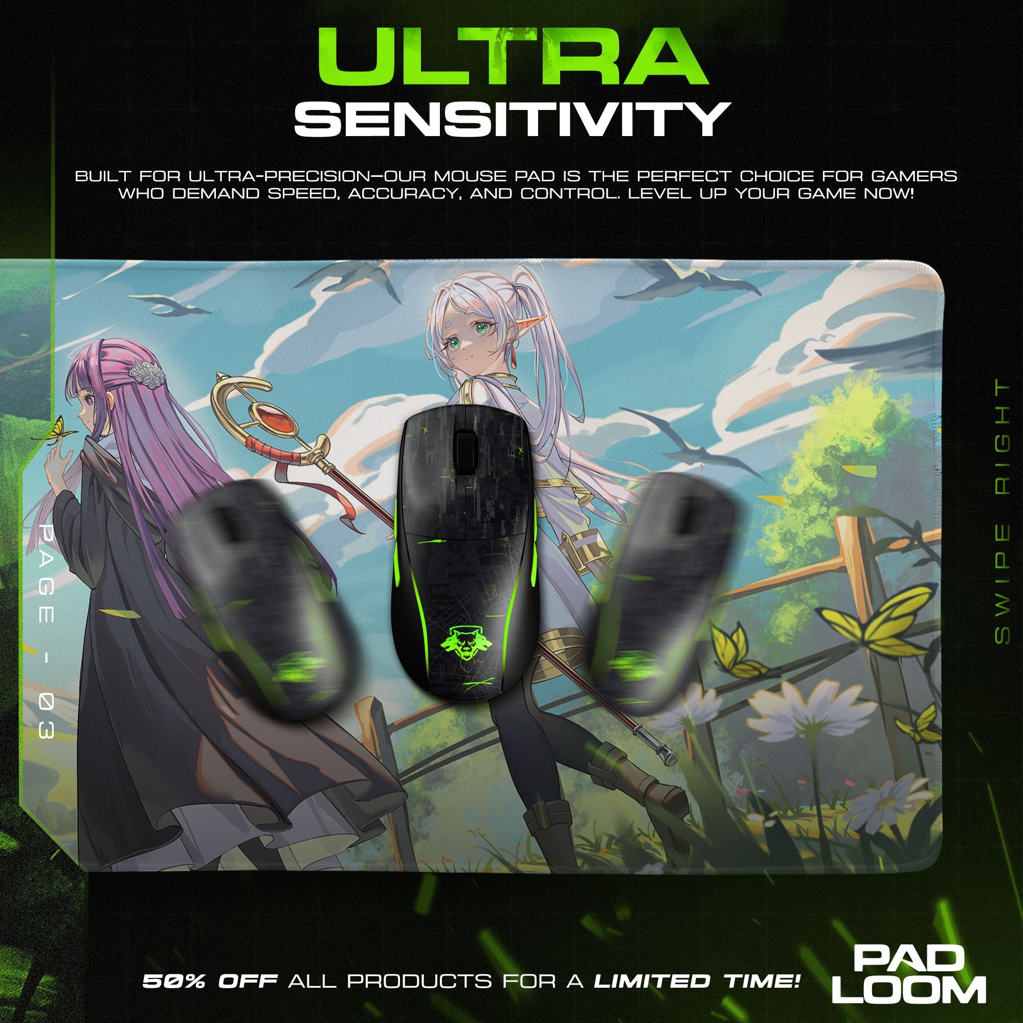 Frieren & Fern Journey Scene Mouse Pad, Anime Gaming Desk Mat Padloom