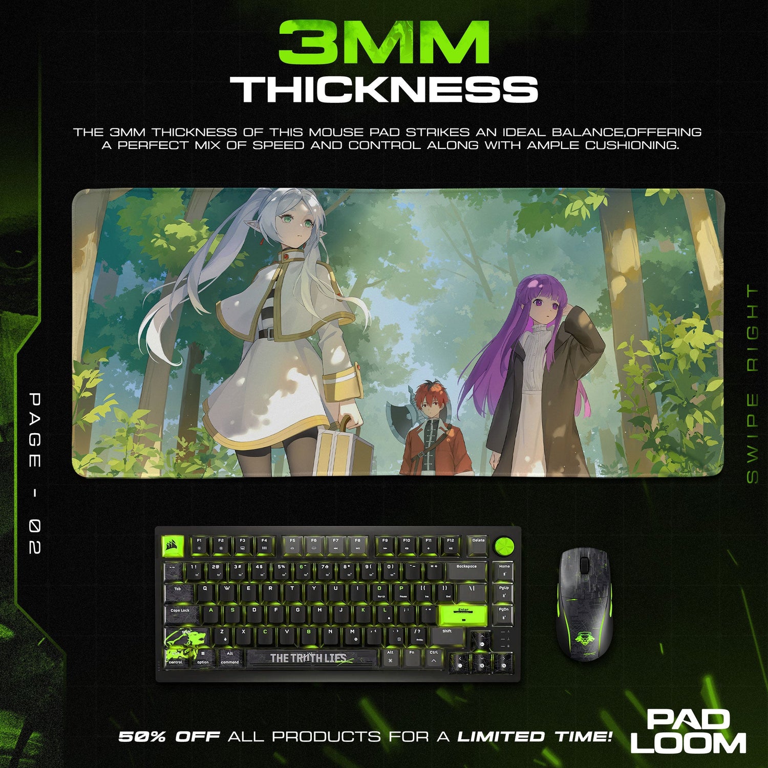 Frieren Forest Journey Mouse Pad, Anime Gaming Desk Mat Padloom