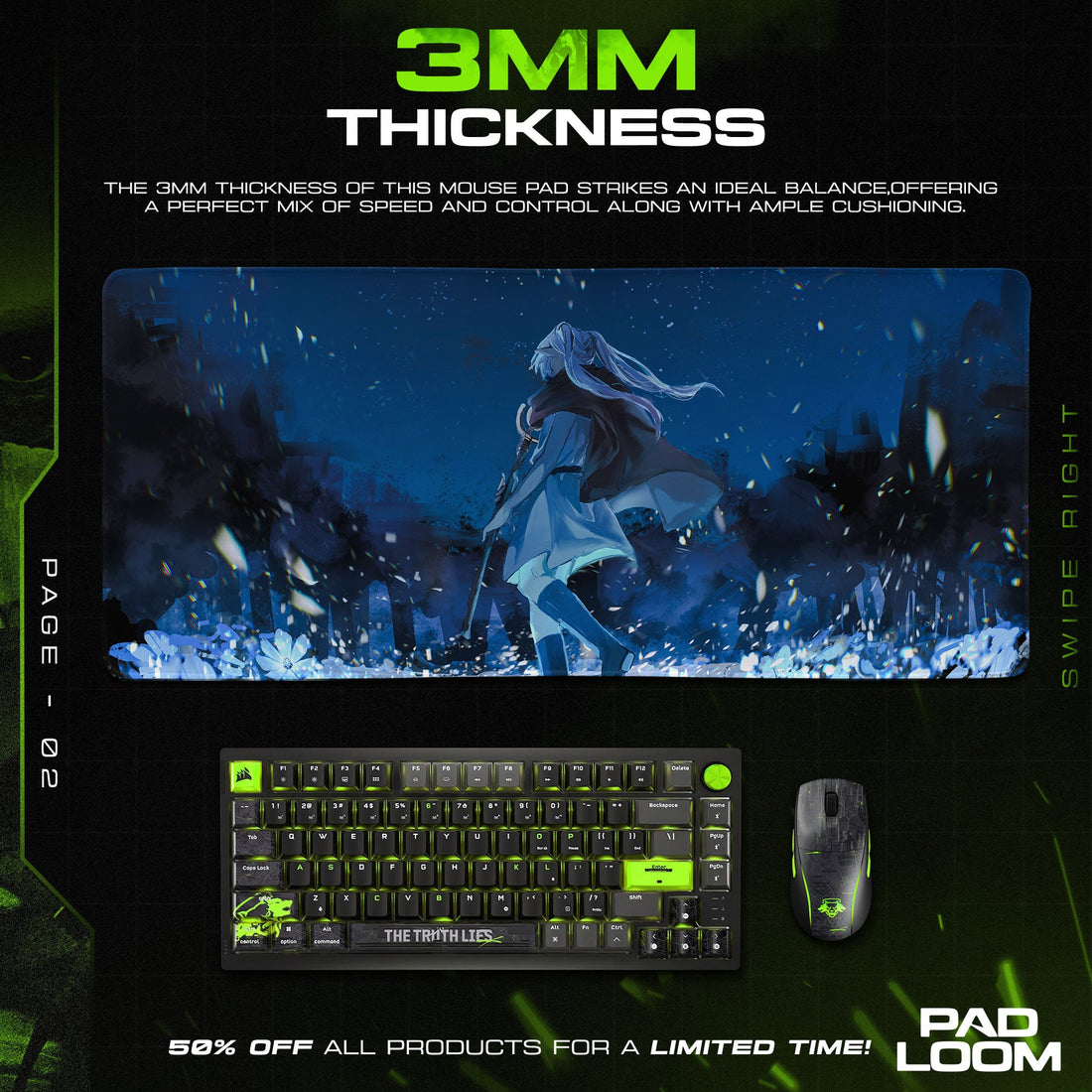 Frieren Moonlit Resolve Mouse Pad, Anime Gaming Desk Mat Padloom