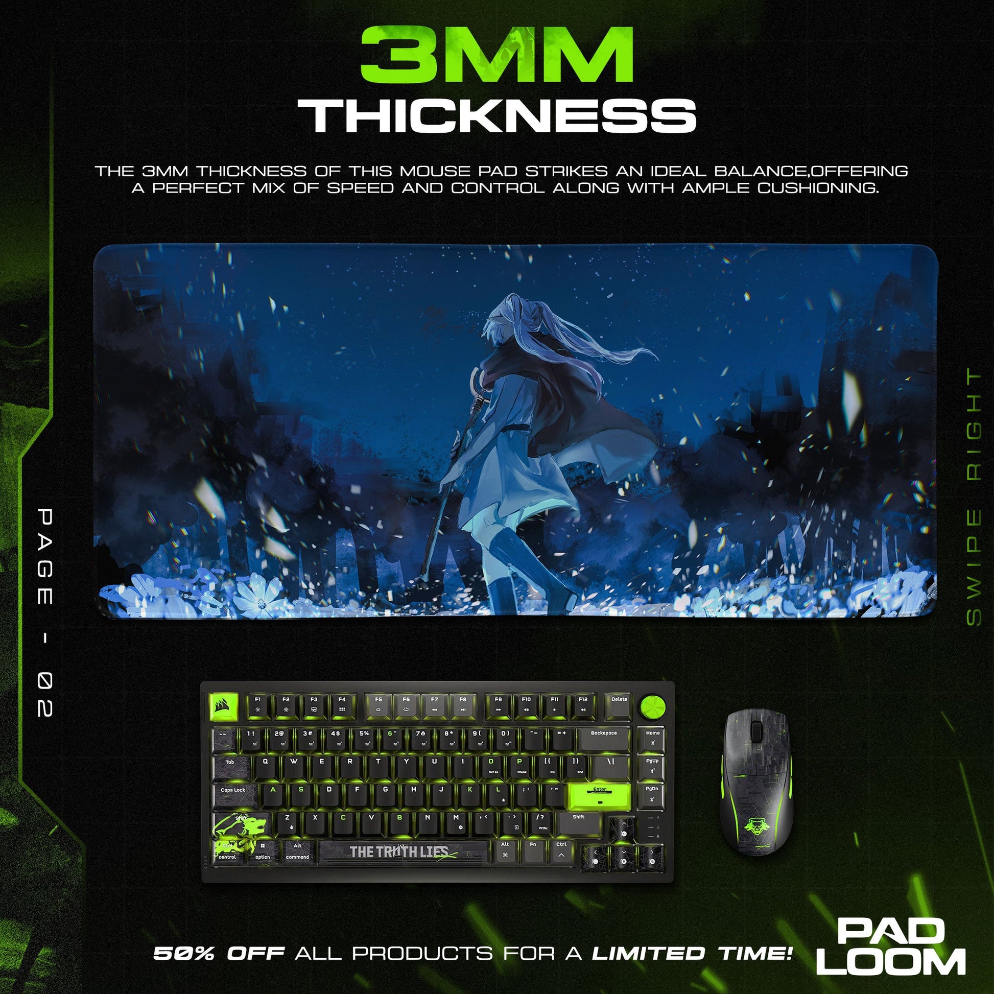 Frieren Moonlit Resolve Mouse Pad, Anime Gaming Desk Mat Padloom