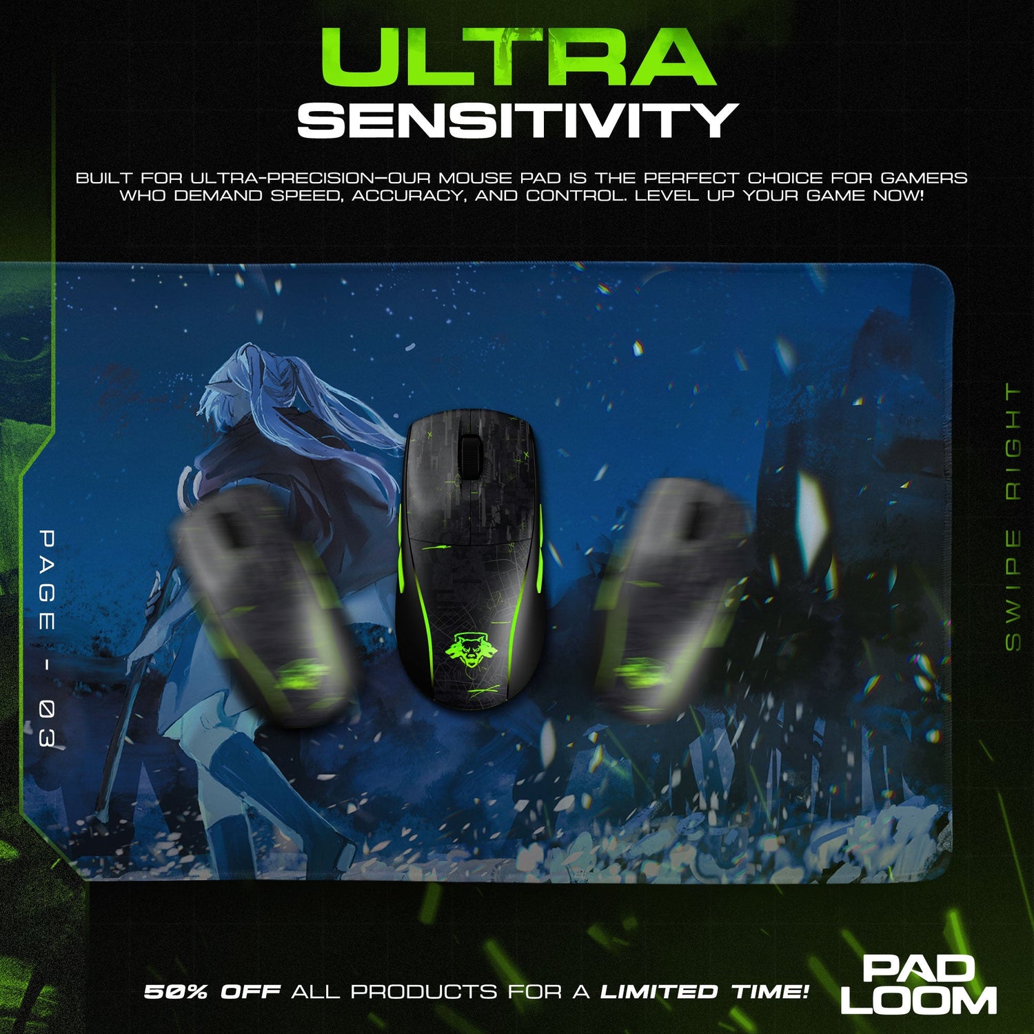 Frieren Moonlit Resolve Mouse Pad, Anime Gaming Desk Mat Padloom