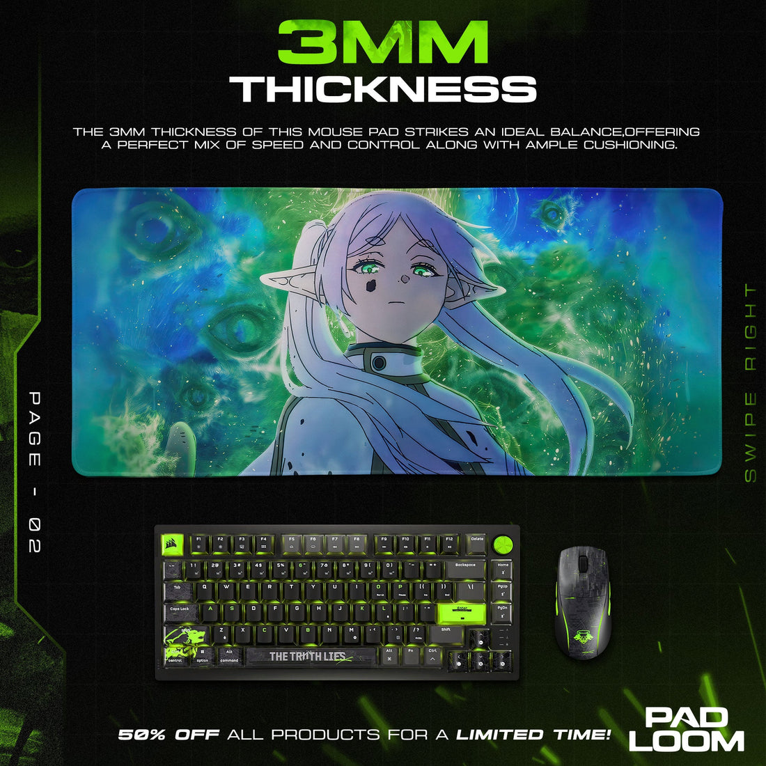 Frieren Mystic Aura Mouse Pad, Anime Gaming Desk Mat Padloom