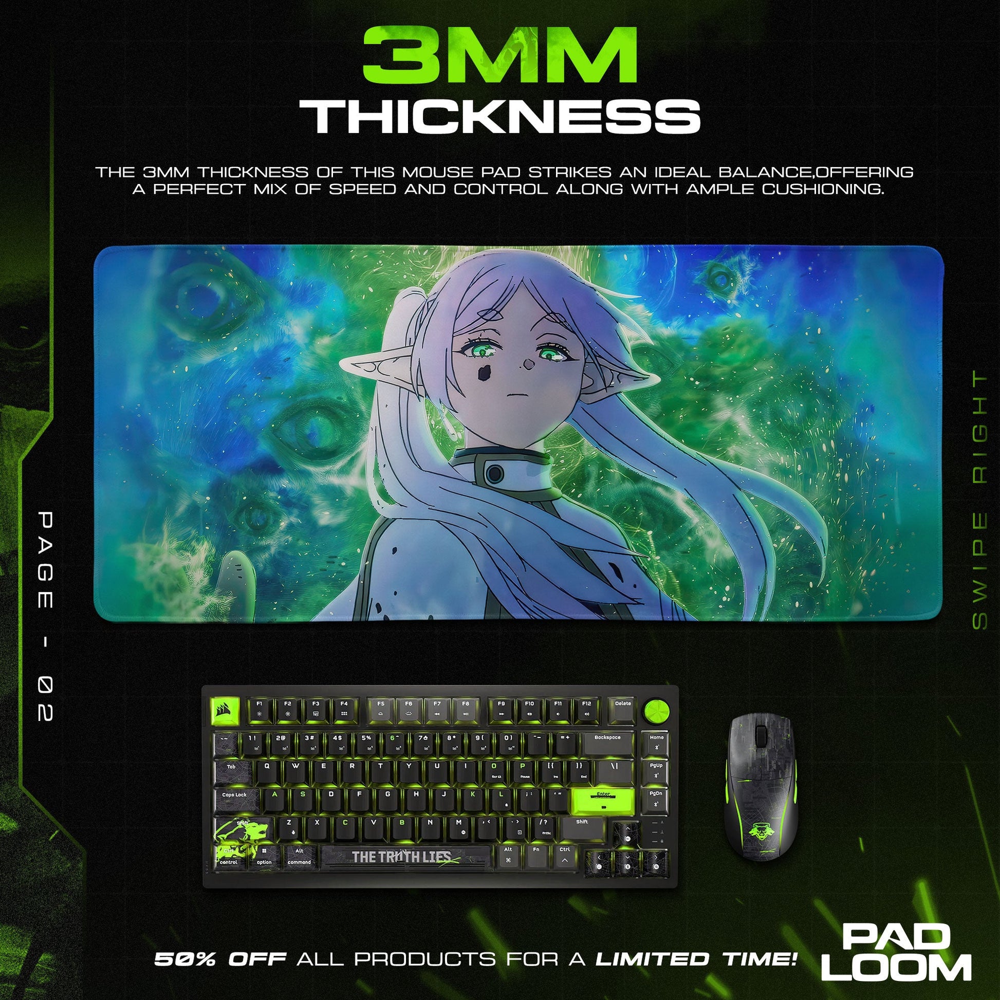 Frieren Mystic Aura Mouse Pad, Anime Gaming Desk Mat Padloom