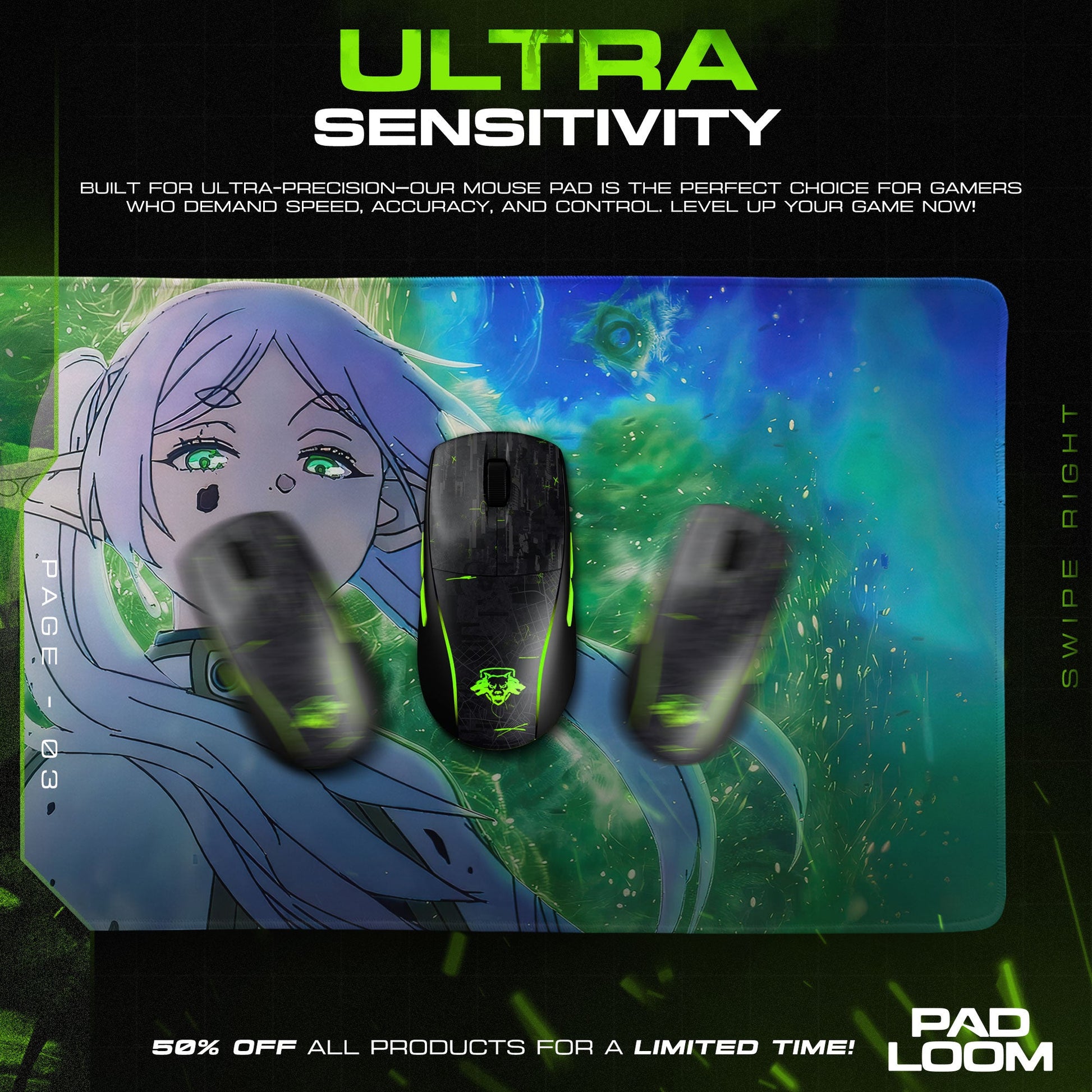 Frieren Mystic Aura Mouse Pad, Anime Gaming Desk Mat Padloom