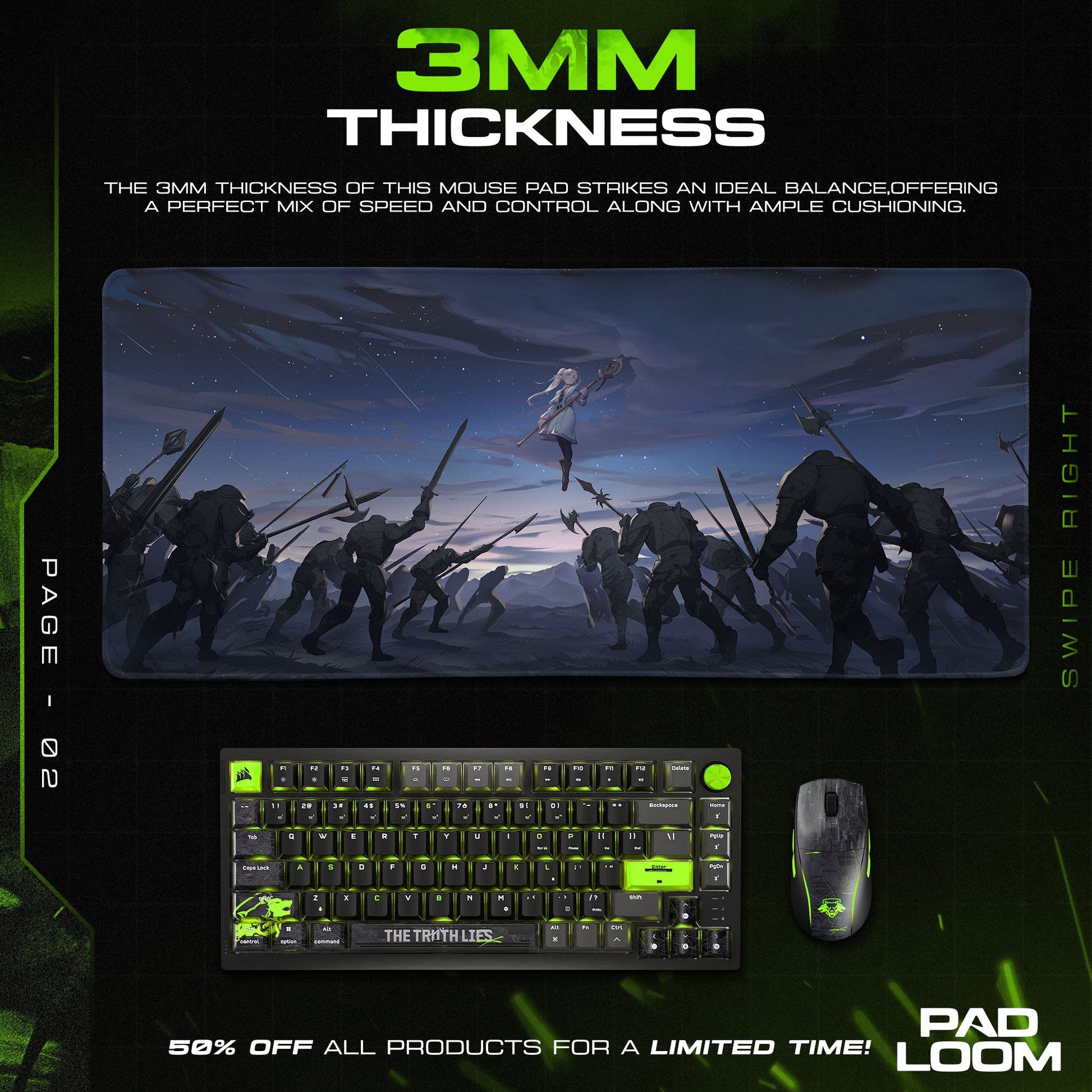 Frieren Night Battle Mouse Pad, Anime Gaming Desk Mat Padloom