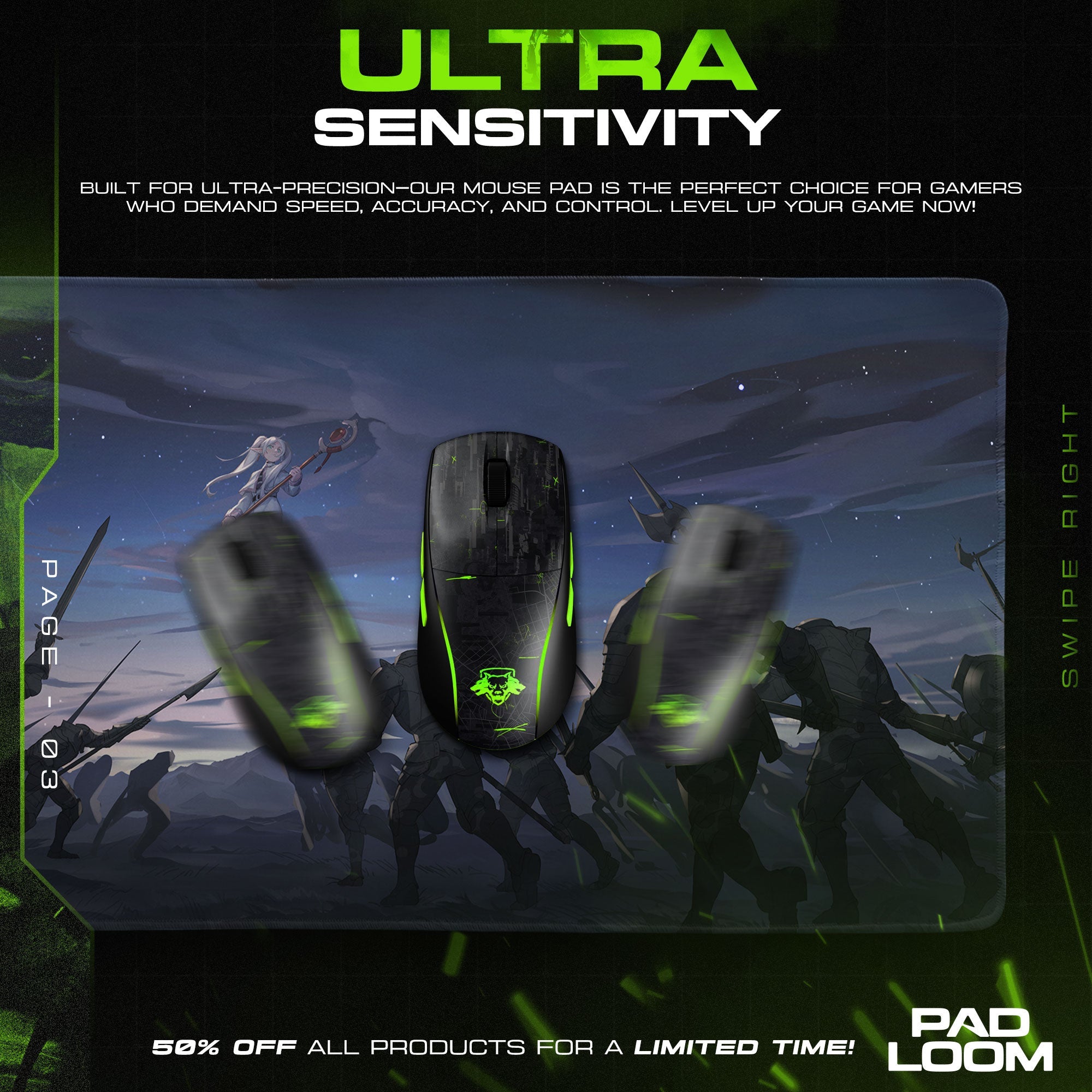 Frieren Night Battle Mouse Pad, Anime Gaming Desk Mat Padloom