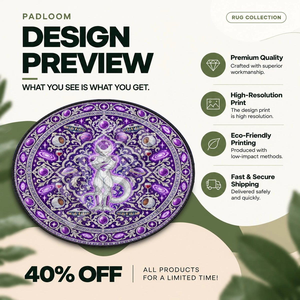 Frieza Galaxy Dragon Ball round rug full design preview