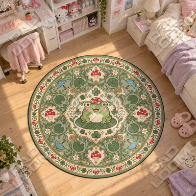 Frog Mushroom Round Rug - Kids Circle Area Rug