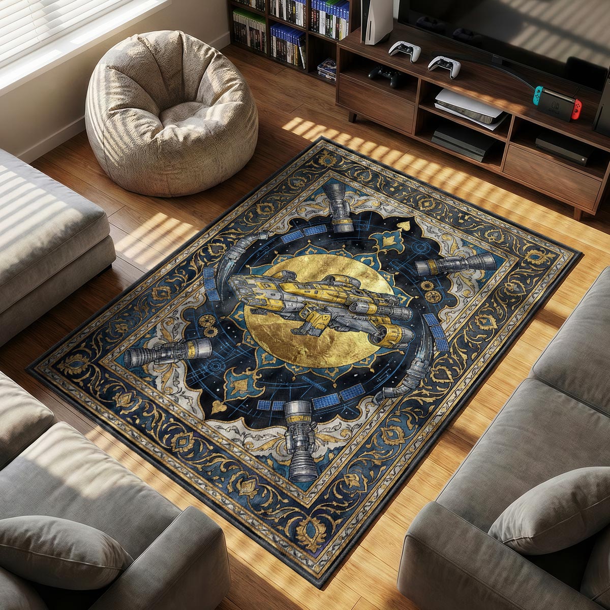 Frontier Pilot themed area rug for home decor fans