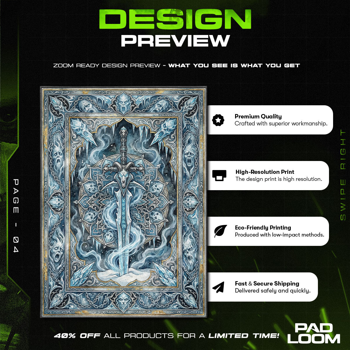 Frostmourne Frozen Rune Rug - WoW Chair Mat | Padloom