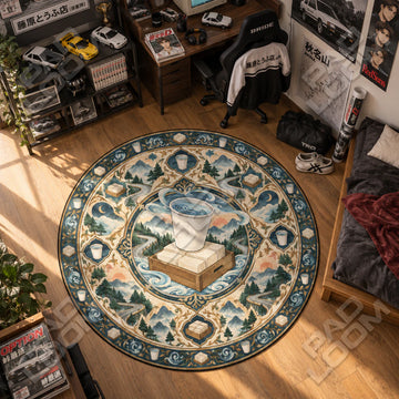 Fujiwara Tofu Medallion Initial D round rug on a bedroom floor - Initial D chair mat