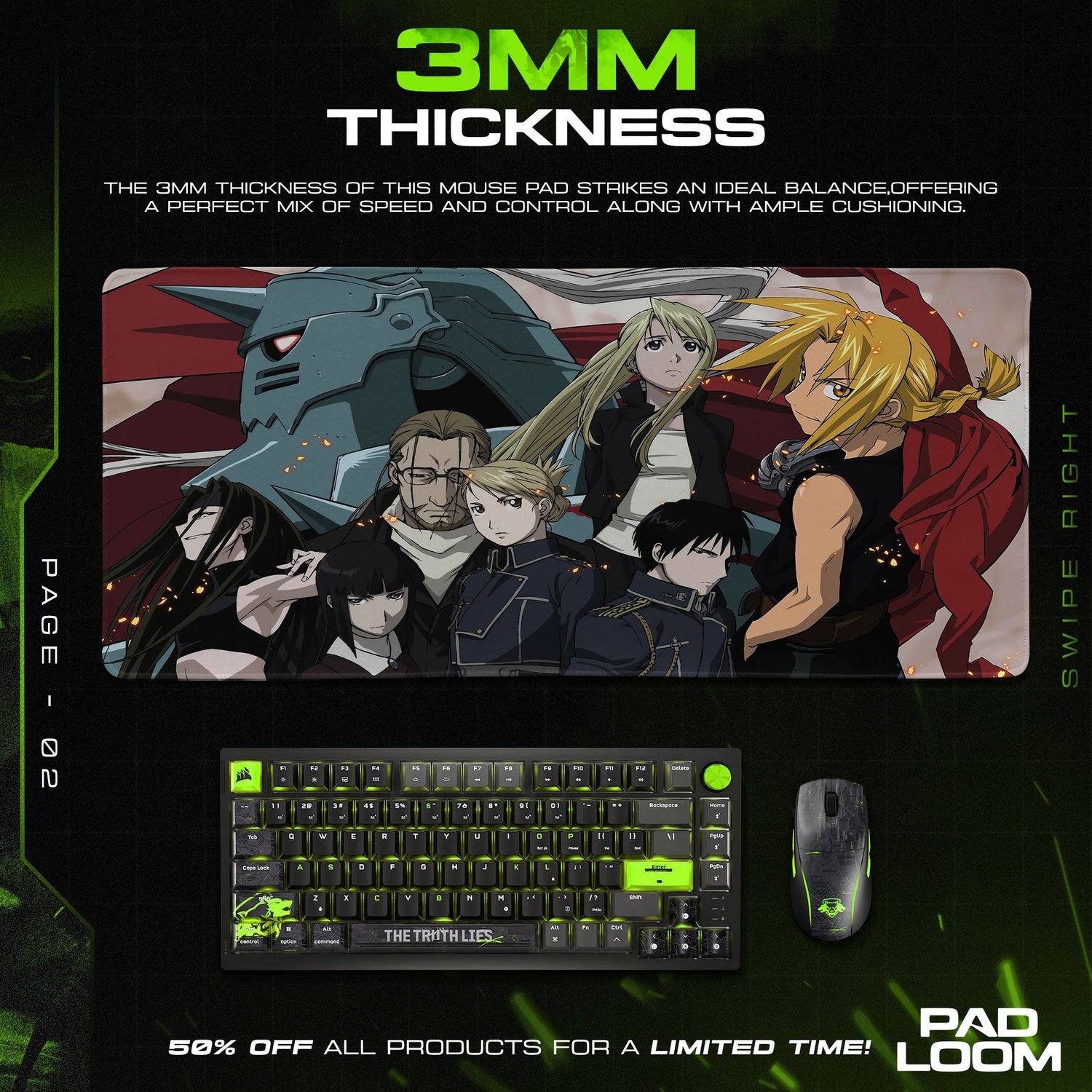 Fullmetal Alchemist Brotherhood Cast Mouse Pad, Anime Desk Mat Padloom
