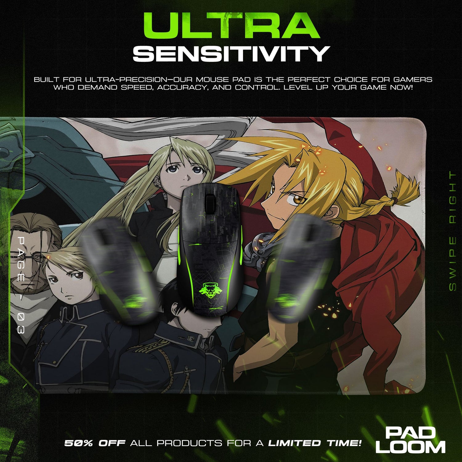 Fullmetal Alchemist Brotherhood Cast Mouse Pad, Anime Desk Mat Padloom