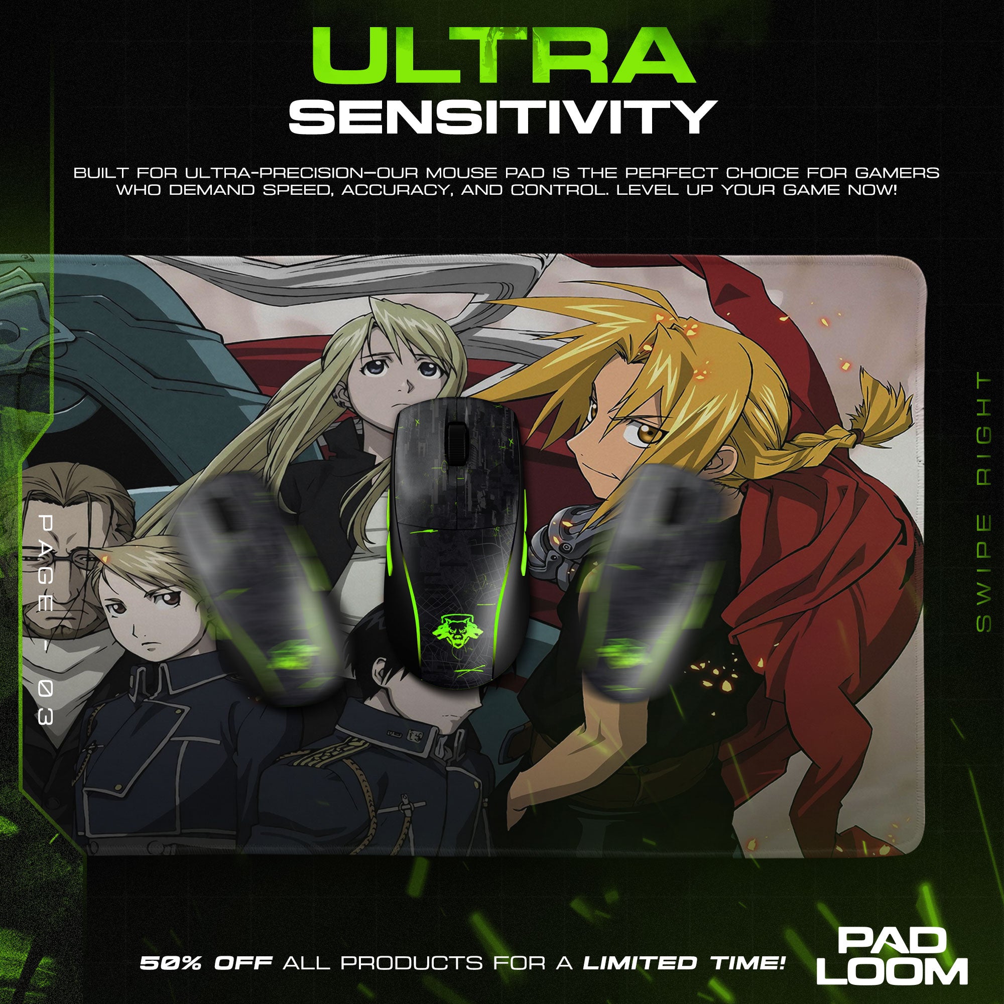 Fullmetal Alchemist Brotherhood Cast Mouse Pad, Anime Desk Mat