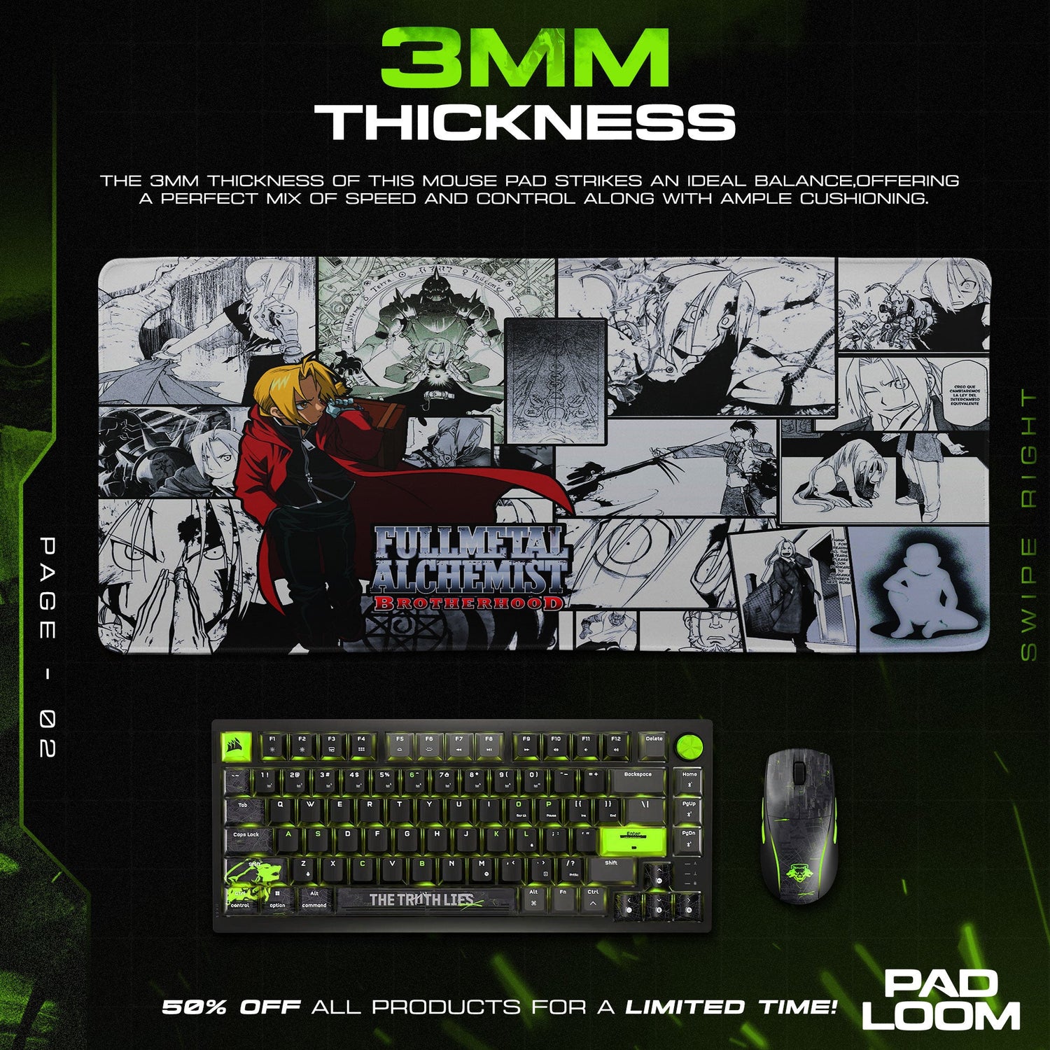 Fullmetal Alchemist Manga Panels Mouse Pad, Anime Desk Mat Padloom