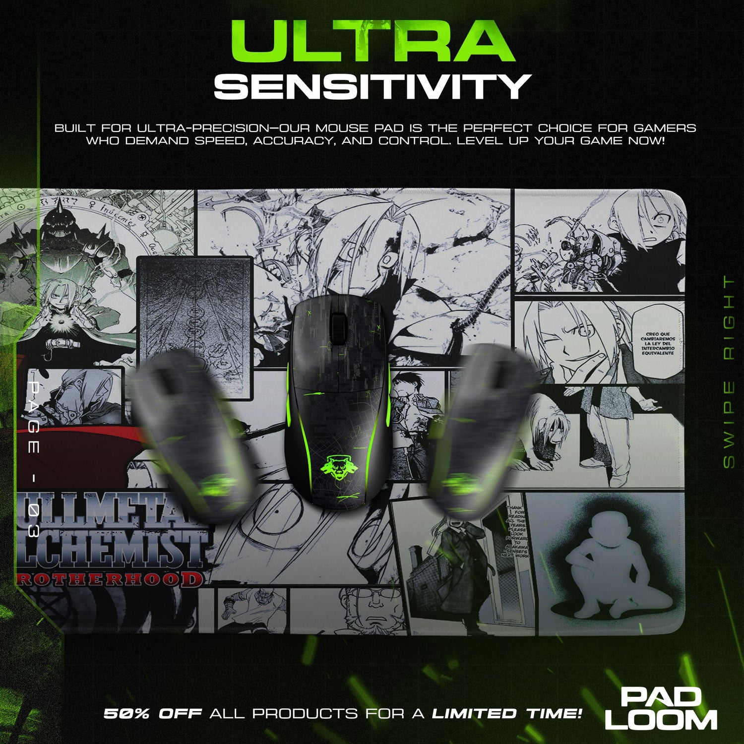 Fullmetal Alchemist Manga Panels Mouse Pad, Anime Desk Mat Padloom