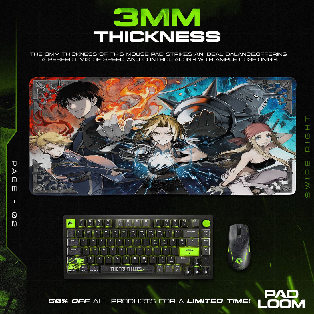 Fullmetal Alchemist Mouse Pad - Flame and Steel Anime Desk Mat Padloom