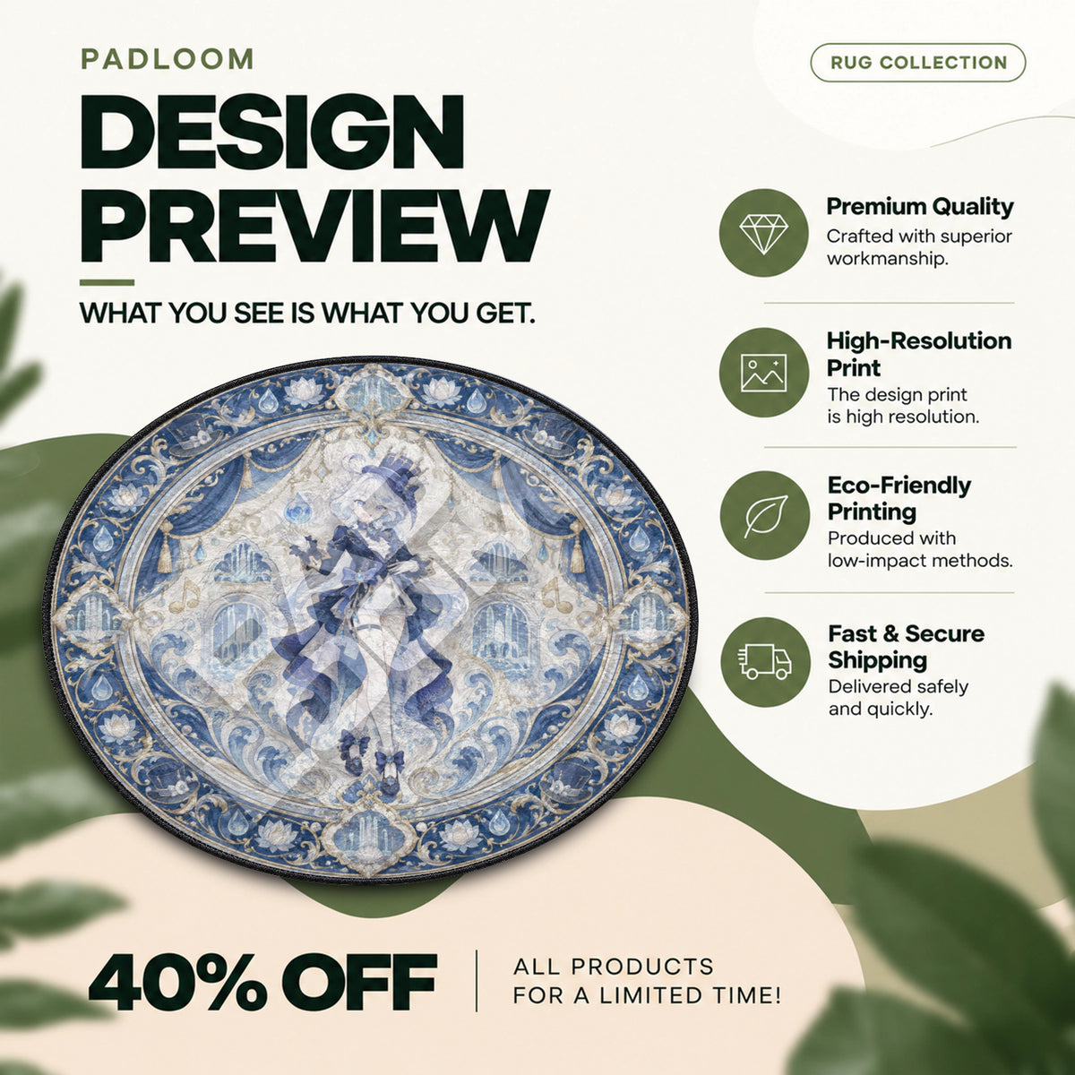 Furina Fountain Round Rug - Genshin Impact Chair Mat