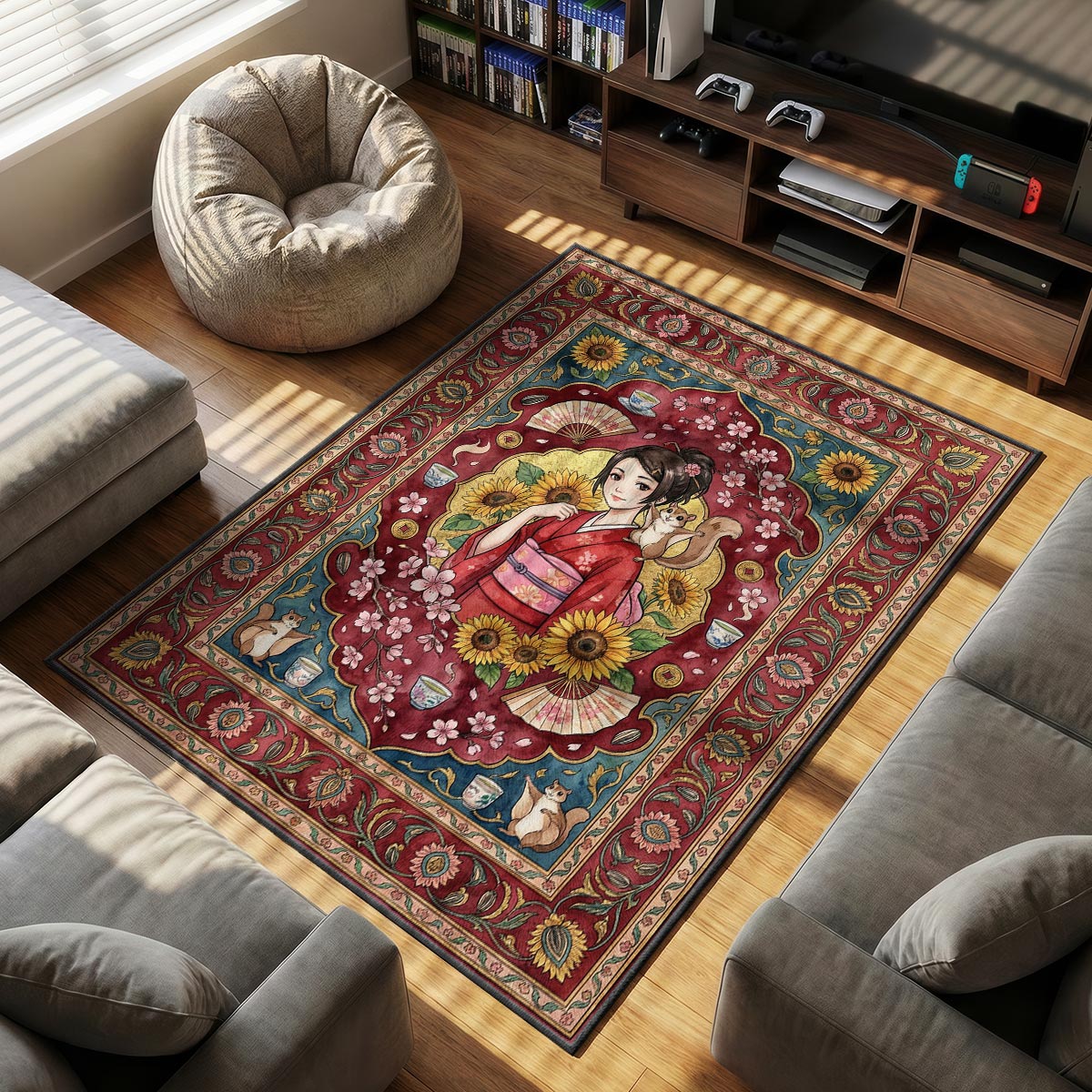 Fuu Sunflower themed area rug for home decor fans