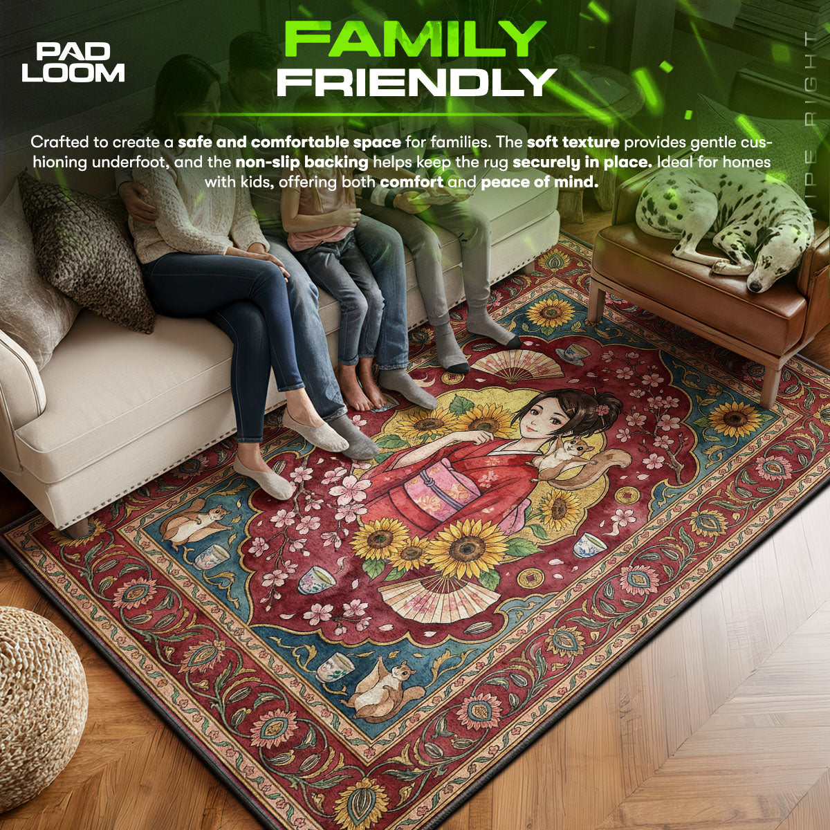 Fuu area rug showing full home decor artwork