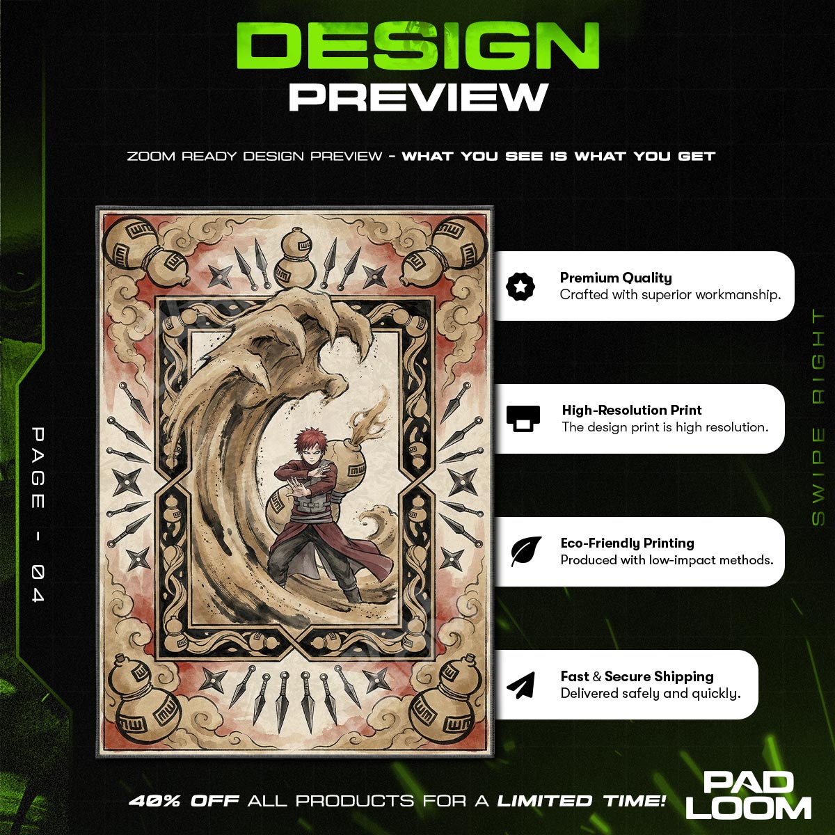 Gaara Desert Sand Art Rug - Naruto Shippuden Chair Mat