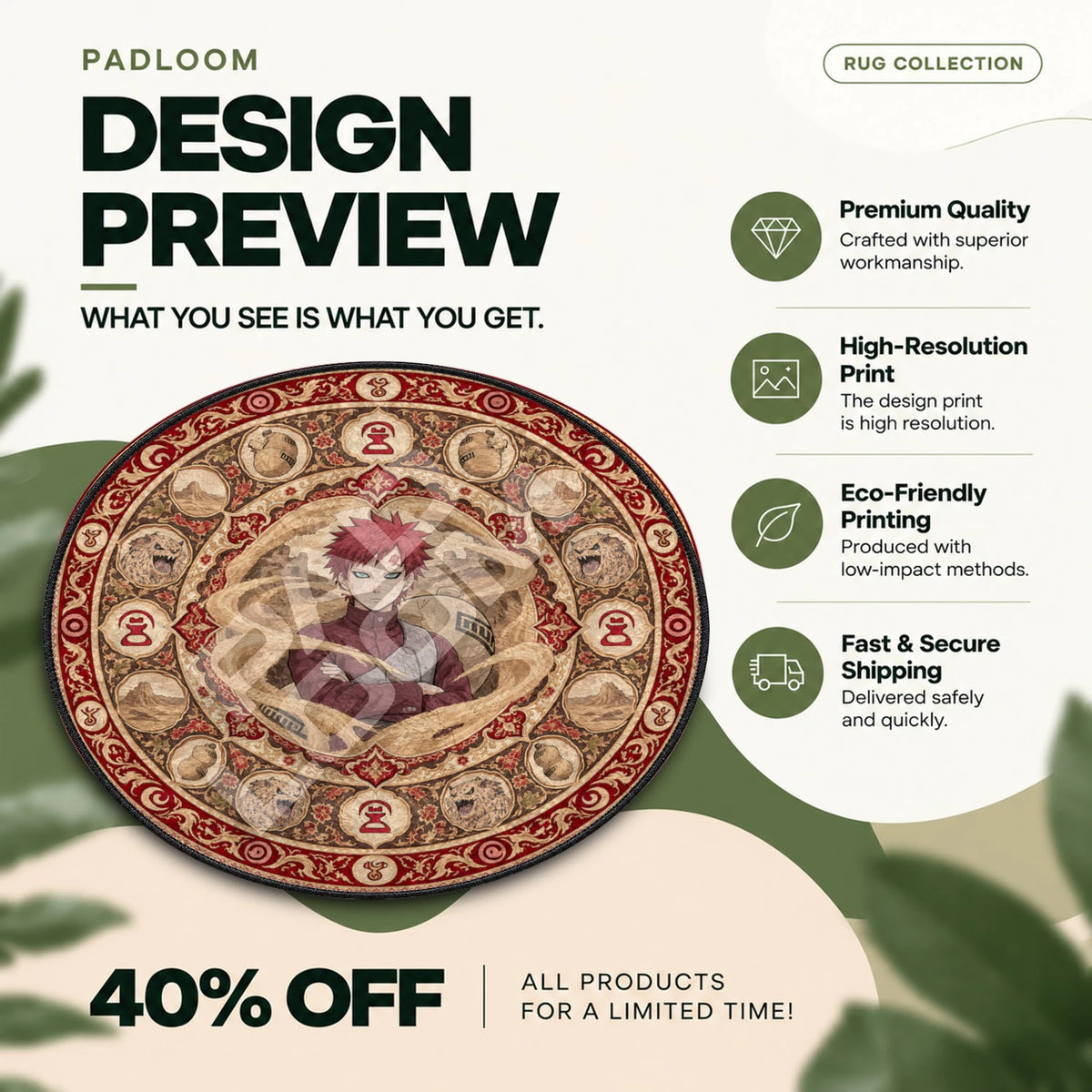 Gaara Sand Naruto round rug full design preview