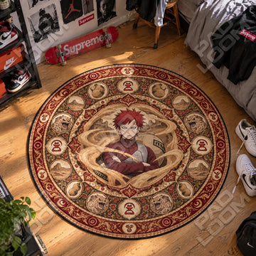 Gaara Sand Naruto round rug on a bedroom floor - Naruto chair mat