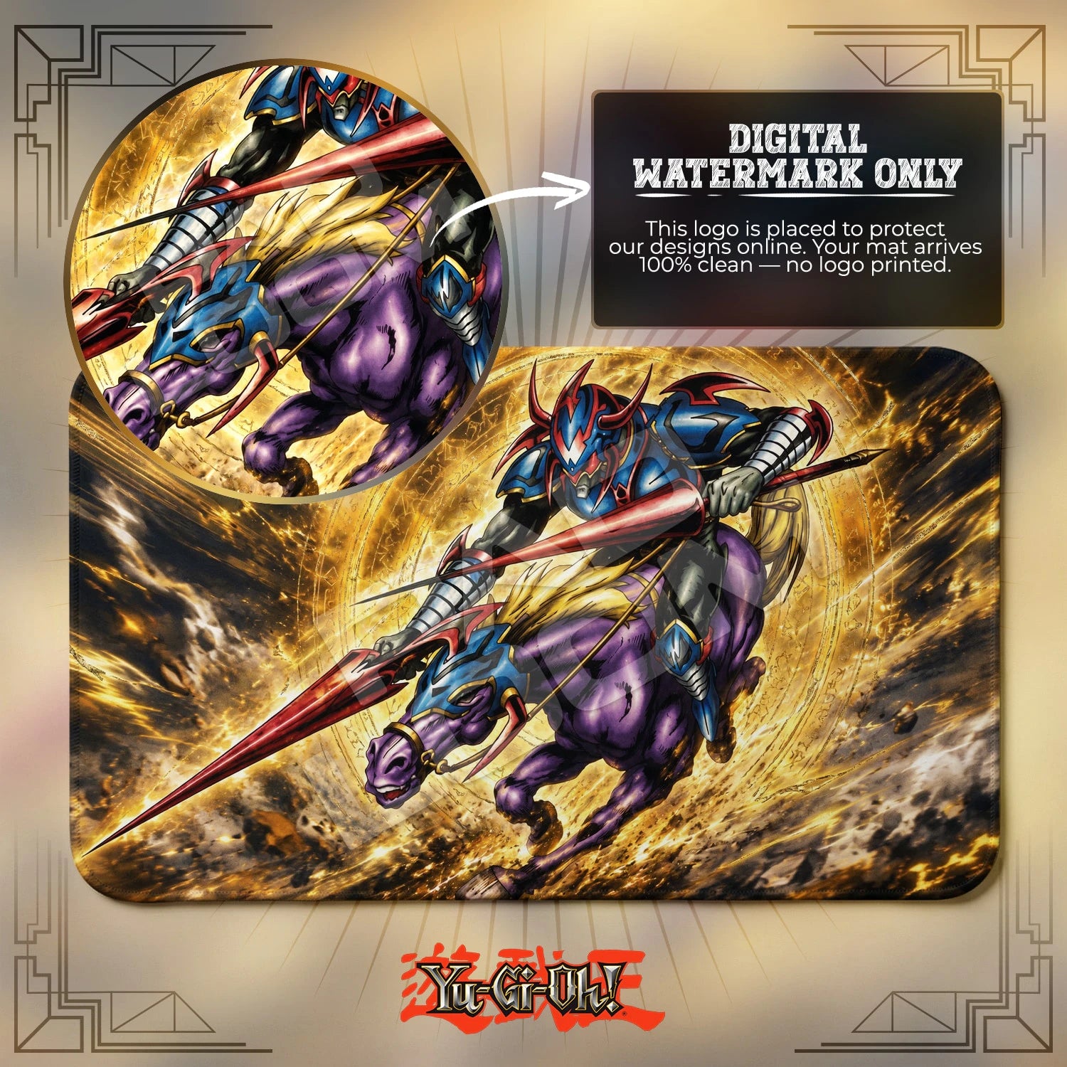 Gaia Fierce Knight Charge artwork close-up on Yugioh playmat