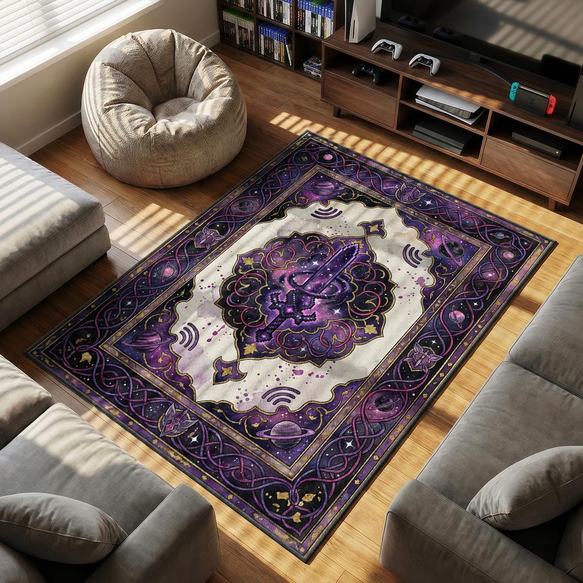 Sword Cosmic themed area rug for Galaxy fans
