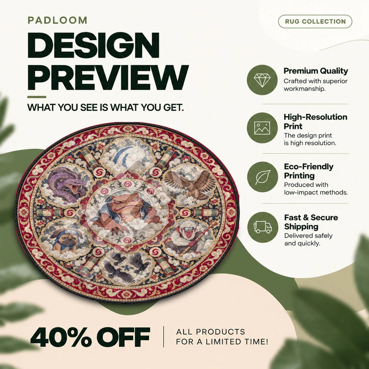 Gamabunta Medallion Naruto round rug full design preview