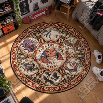 Gamabunta Medallion Naruto round rug on a bedroom floor - Naruto chair mat