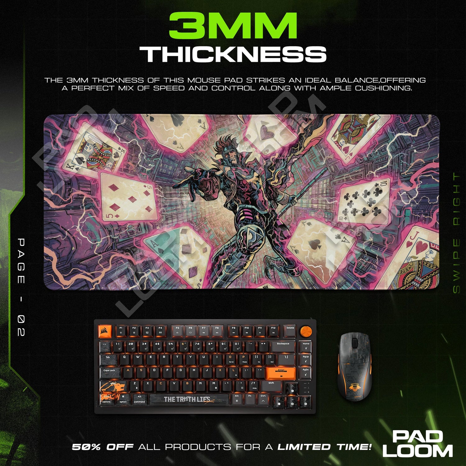 Gambit Neon Ace Mouse Pad - X-Men Desk Mat