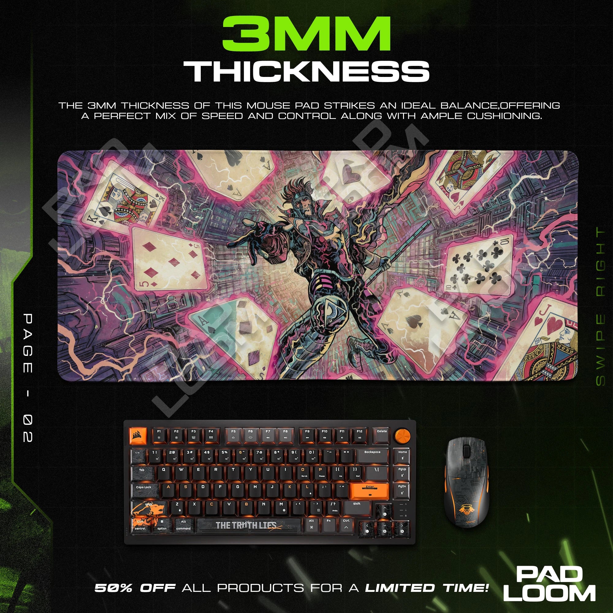 Gambit Neon Ace Mouse Pad - X-Men Desk Mat