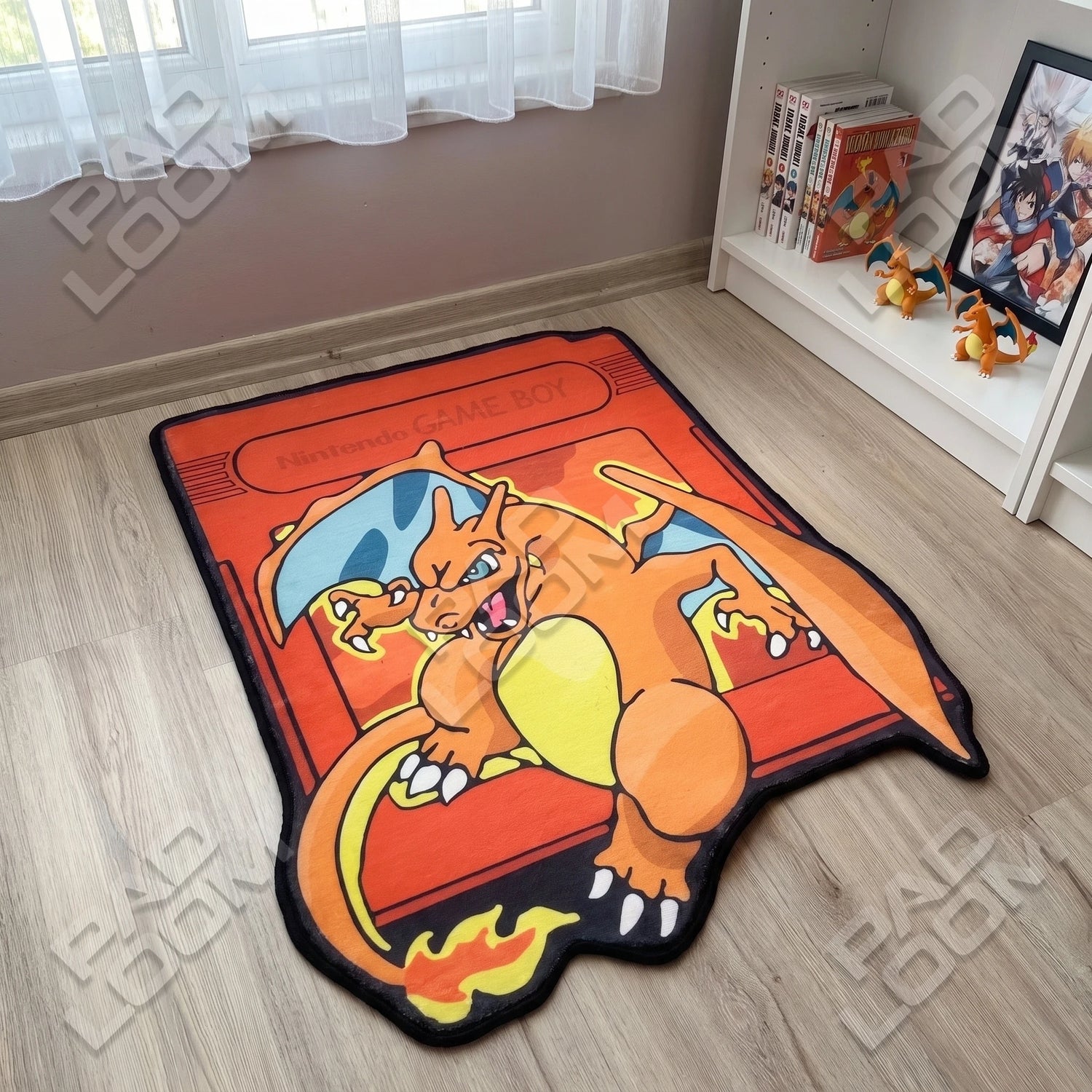 Game Boy Charizard Rug - Shaped Anime Area Rug
