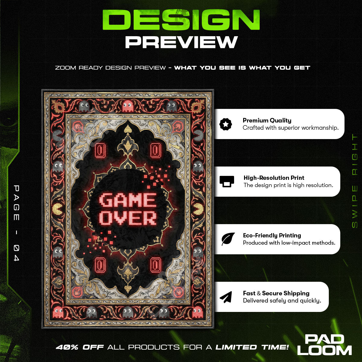 Game Over Glitch Rug - Pac-Man Chair Mat