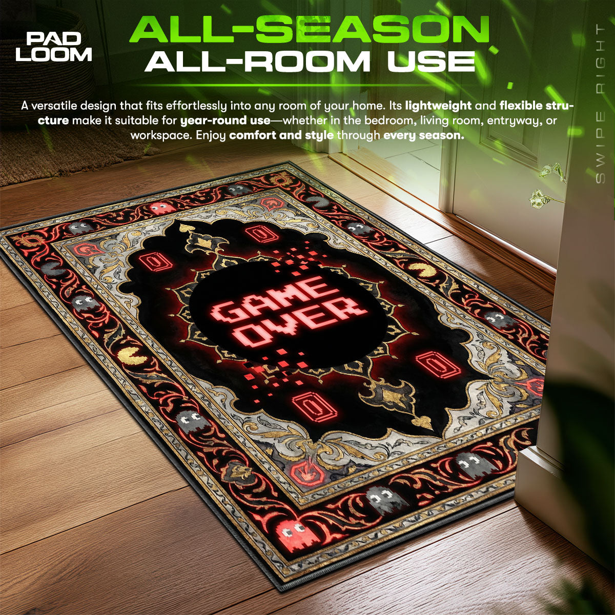 Game Over Glitch Rug - Pac-Man Chair Mat