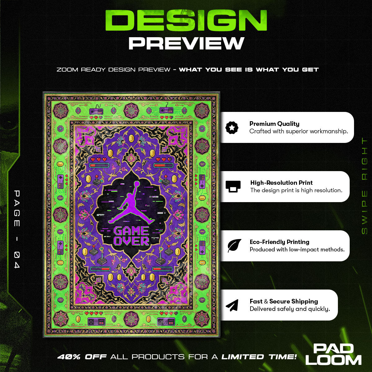 Floor character design printed on rug