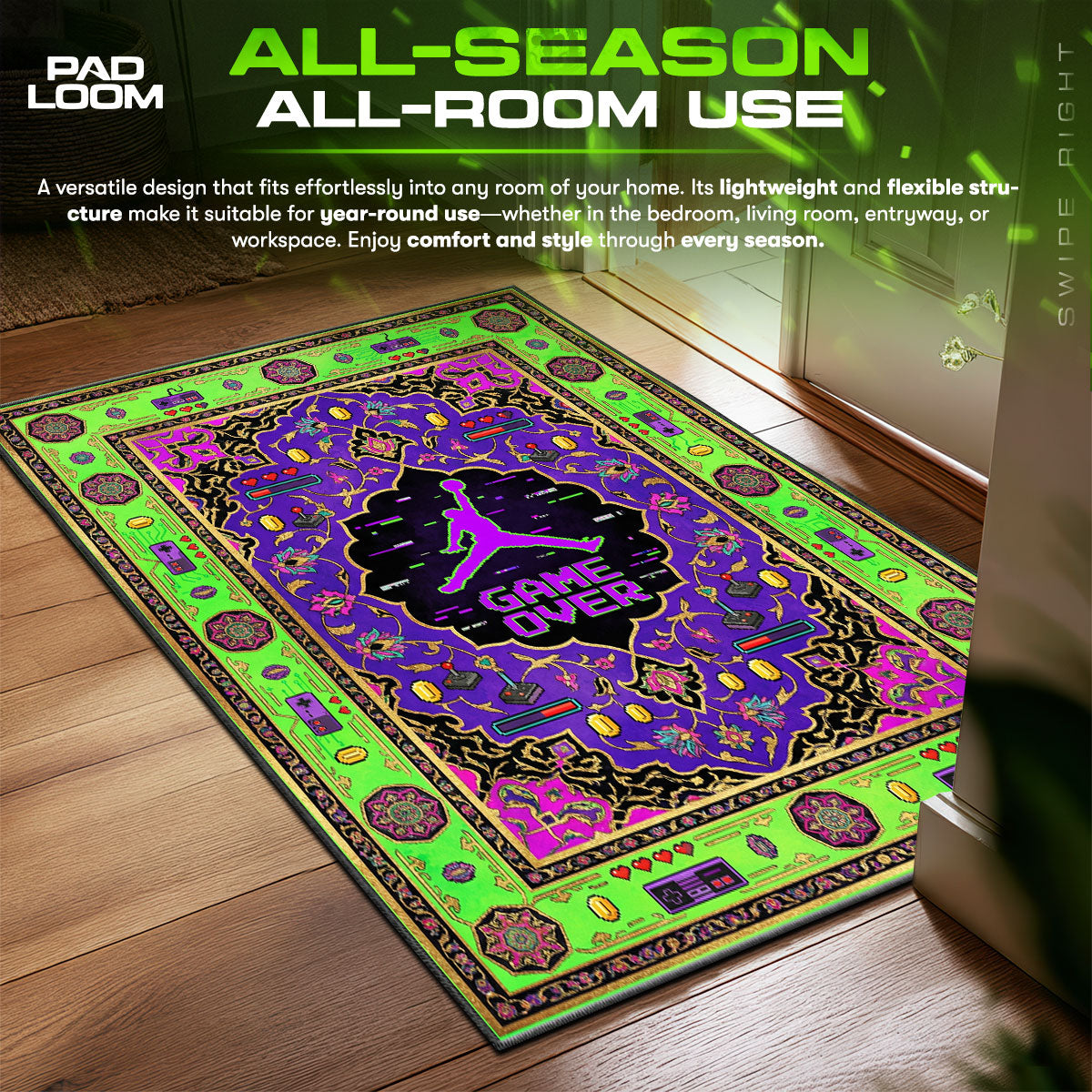 Game Over Neon Jump Streetwear Floor fan rug — premium quality print