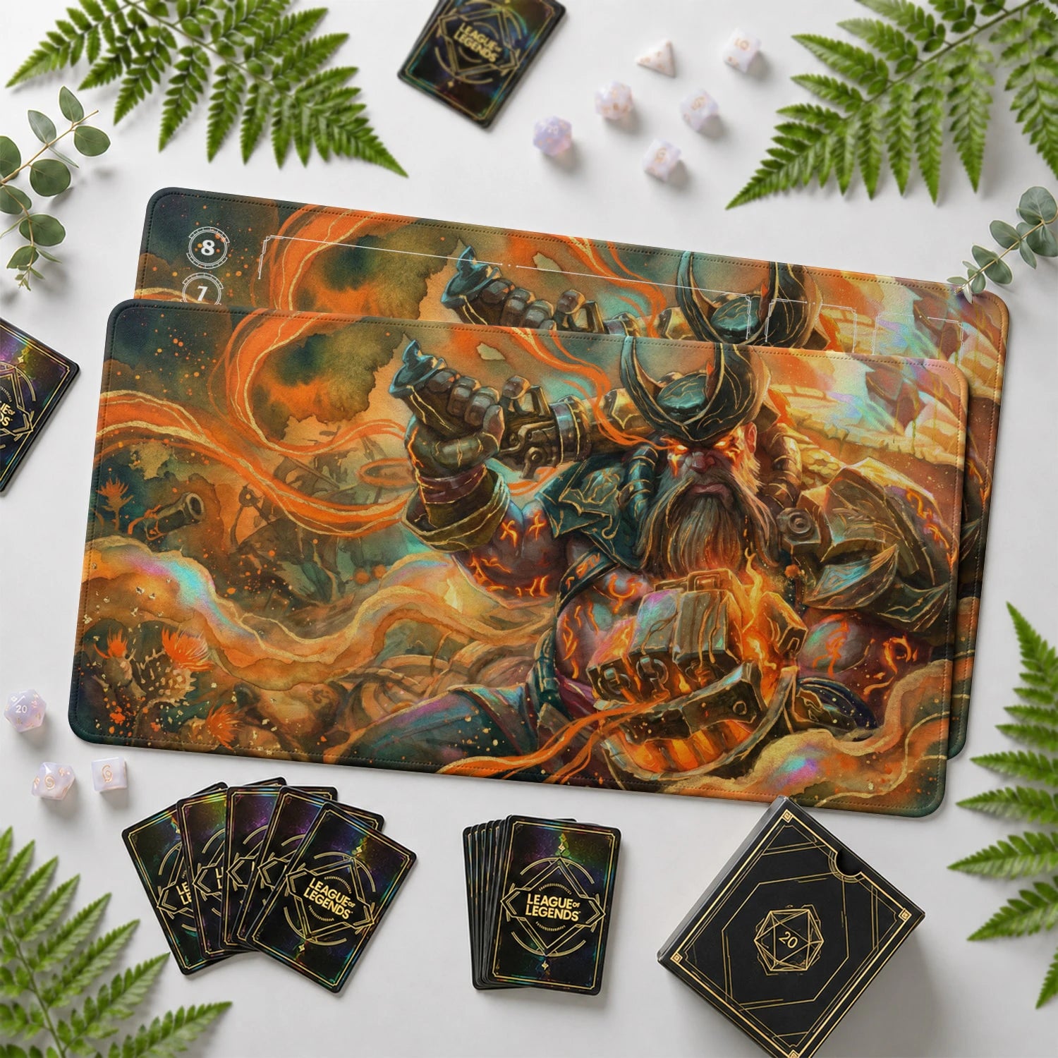 Gangplank Runeforge Riftbound TCG playmat with card zones and score track – LoL game mat