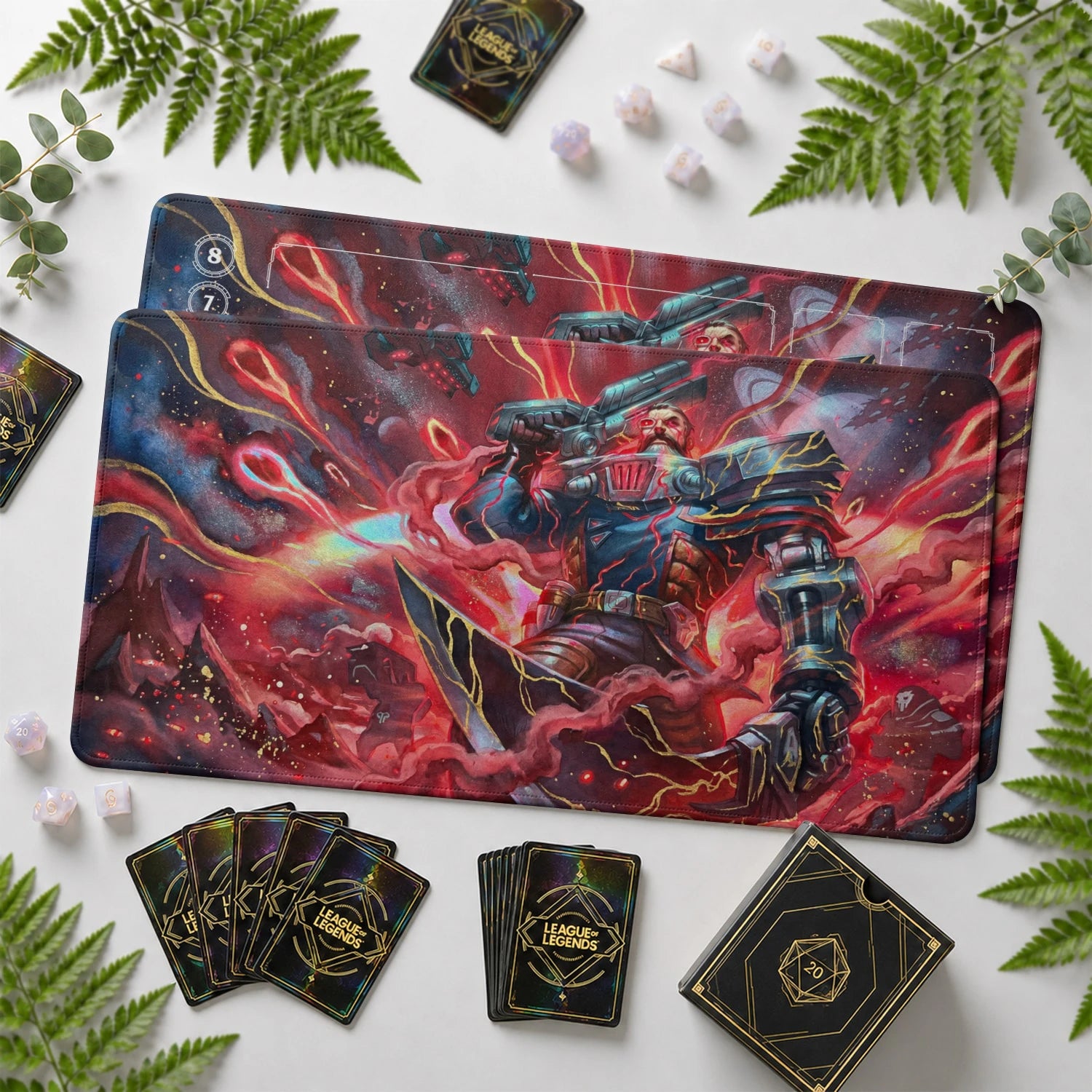 Gangplank Voidborne Riftbound TCG playmat with card zones and score track – LoL game mat