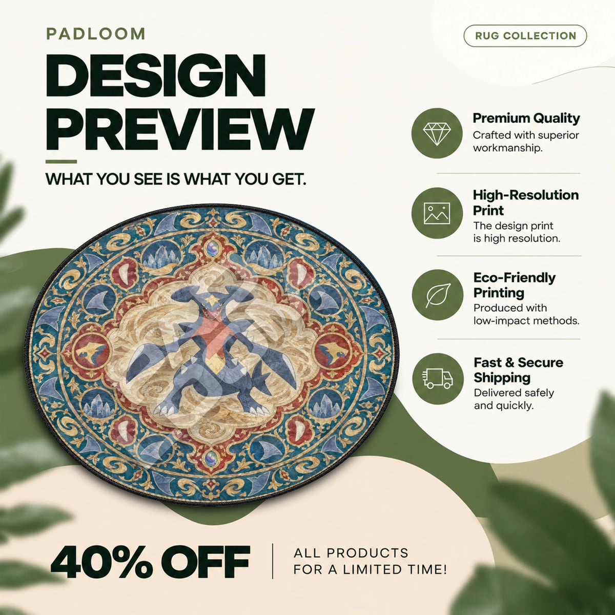 Garchomp Desert Pokemon round rug full design preview