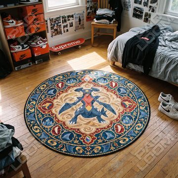 Garchomp Desert Pokemon round rug on a bedroom floor - Pokemon chair mat